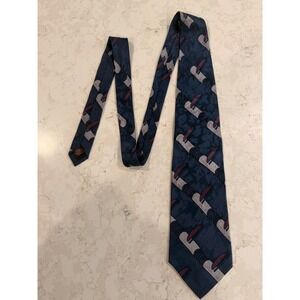 Valentino Pietro Mens Blue Abstract Geometric Pure Silk Necktie Hand Made USA